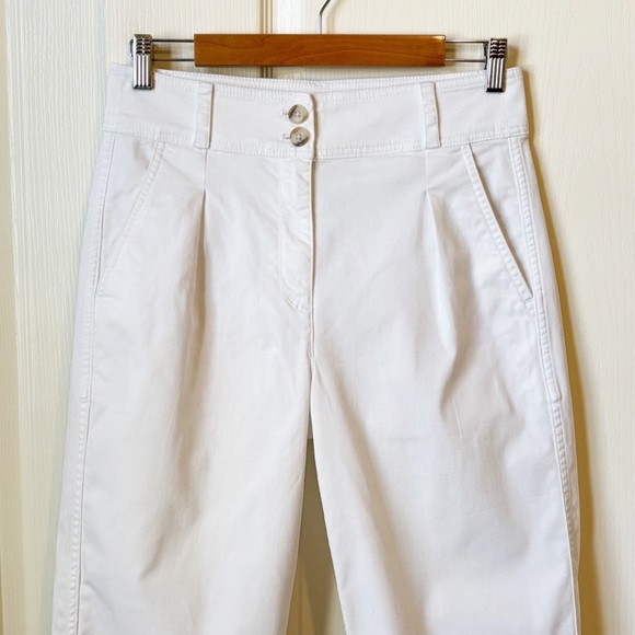 J. Crew Pleated Pant In White Garment Dyed Chino Size 4 Coastal Tapered Stretch - Picture 6 of 14